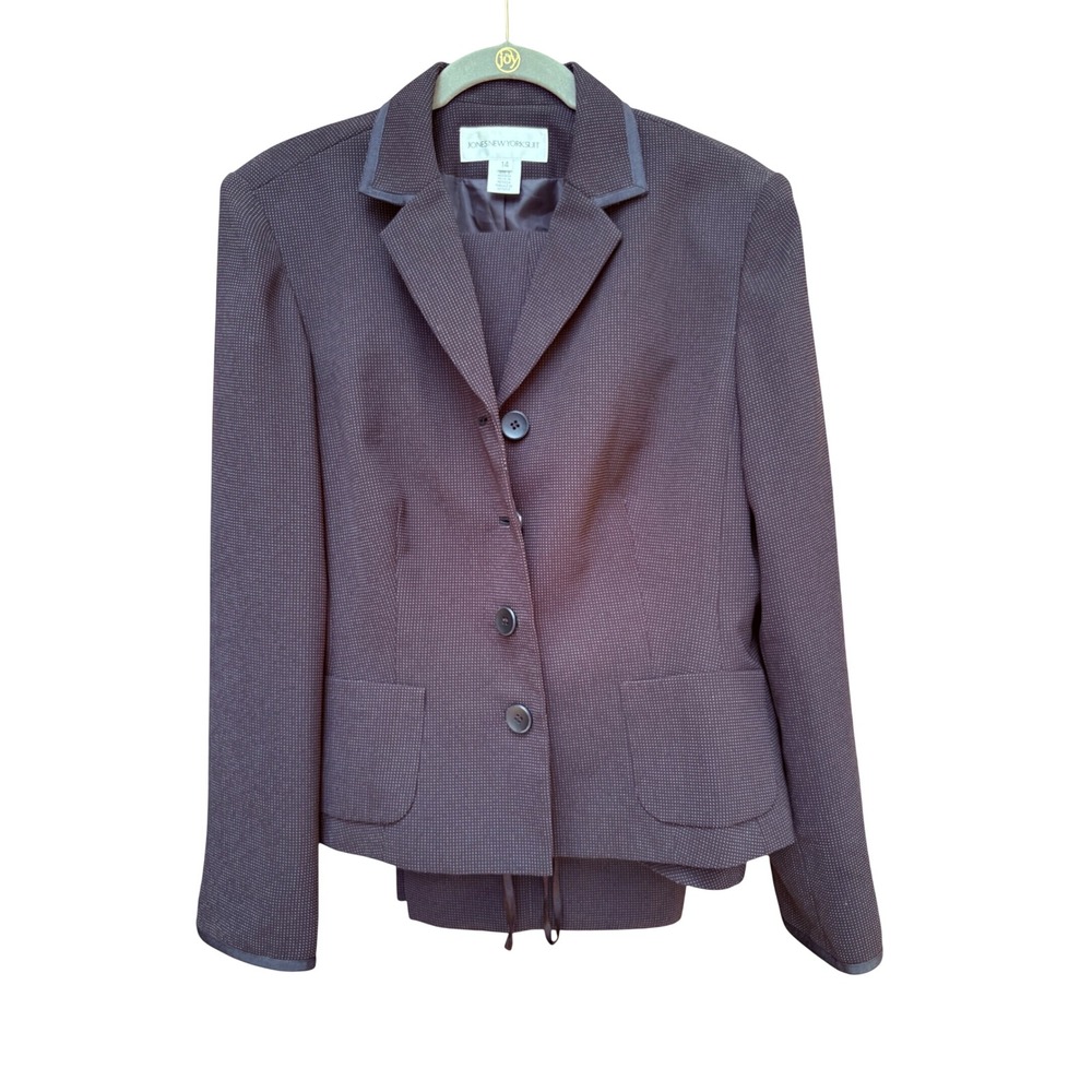 Jones New York Suit  14 Blazer Pants Set Deep BlueMicro Dot Professional
